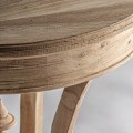 Luxusní masivní orientální kulatý příruční stolek Vallexa s vyřezávaným zdobením v přírodní světle hnědé barvě 60 cm