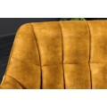 Designová čalouněná hořčicově žlutá lavice Mariposa s opěrkou a sametovým potahem 165 cm
