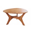 Masivní přírodní hnědý konferenční stolek Freixa z akáciového dřeva s designovou skulpturální podstavou 70 cm