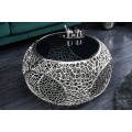 Designový glamour kulatý stříbrný konferenční stolek Hoja s úložným prostorem a abstraktním designem 40 cm