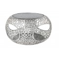 Designový glamour kulatý stříbrný konferenční stolek Hoja s úložným prostorem a abstraktním designem 40 cm