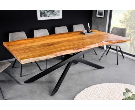 Moderní industriální jídelní stůl Mammut s obdélníkovou deskou z masivního akáciového dřeva v medově hnědé barvě 200 cm