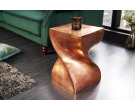 Designový glamour měděný čtvercový příruční stolek Twist se zakroucenou podstavou 45 cm