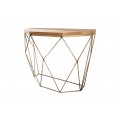Designový art deco konzolový stolek Xoia se zlatou podstavou s diamantovým vzorem a hnědou dřevěnou deskou 75 cm