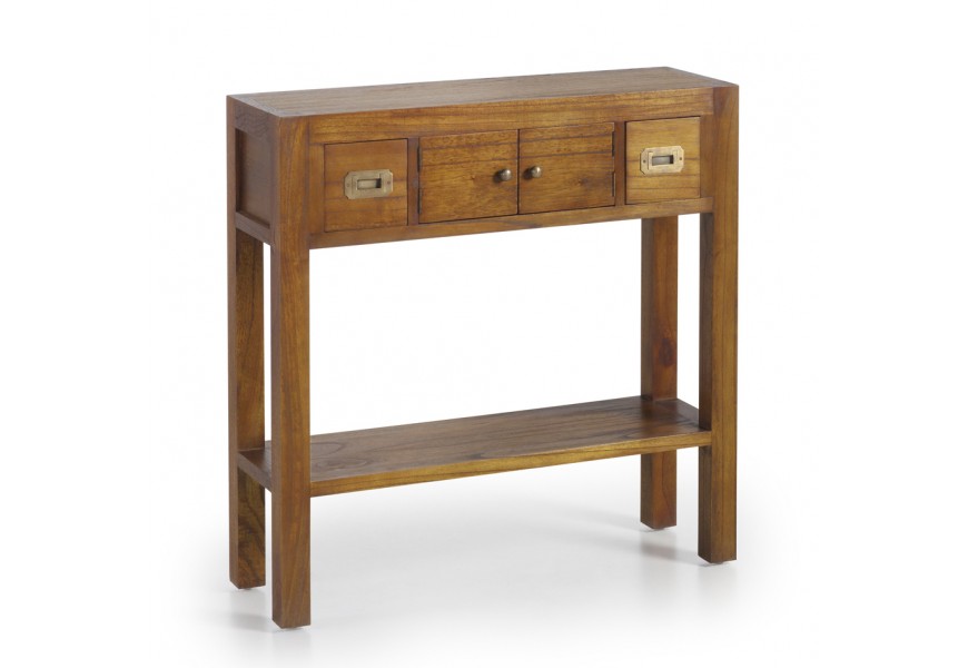 Luxusní drevěný hnědý konzolový stolek Star s úložným prostorem z masívního dřeva mindi