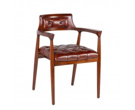 Luxusní hnědá jídelní židle Hughes s čalouněním z pravé kůže s chesterfield prošíváním 80 cm