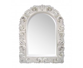 Provensálské vintage bílé nástěnné zrcadlo Marzia s vyřezávaným obloukovým rámem 120 cm