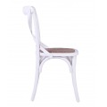 Designová bílá provensálská jídlní židle Saint Remy s ratanovou sedací částí a překříženou opěrkou 89 cm