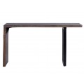 Designový industriální obdélníkový konzolový stolek Lense z hnědého masivního dřeva a černou kovovou nohou 150 cm