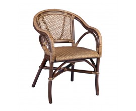 Stylová ratanová jídelní zahradní židle Rata s ratanovým výpletem v hnědé barvě s tmavě hnědou konstrukcí z ručně ohýbaného dřeva