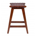 Luxusní koloniální barová židle Crosby bez opěrek se sedací částí z pravé kůže s lineárním výpletem hnědá 60 cm