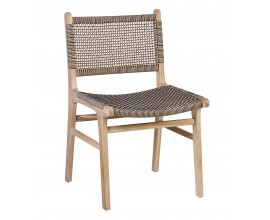 Moderní zahradní židle Trapani se světlým hnědým dřevěným rámem s béžovo-modrým výpletem 88 cm