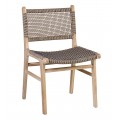 Designová zahradní hnědo-modrá židle Trapani s rámem z teakového dřeva a výpletem se čtvercovým vzorem z provazu