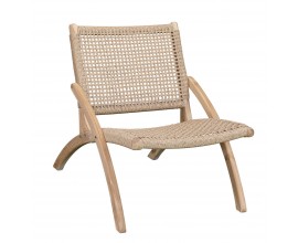 Moderní světle hnědá nízká zahradní židle Trapani s provazovým výpletem 73 cm