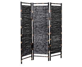 Designový černý etno paraván Bambam se třemi panely z bambusu 150 cm