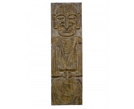 Dekorativní etno vyřezávaný panel Isu s figurálním motivem z teakového dřeva v přírodní hnědé barvě 165 cm