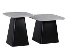 Moderní šedá černá sada čtvercových příručních stolků Elliot s mramorovou vrchní deskou 47 cm