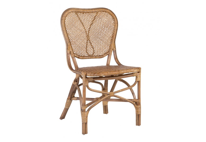 Luxusní etno hnědá zahradní židle Bistro z ratanu s designem z ohýbaného dřeva