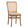 Luxusní koloniální jídelní židle Teka s rámem z týkového dřeva v přírodní světle hnědé barvě s čalouněnou sedací částí s potahem z bílé strukturované látky s opěrkou s ratanovým výpletem s vídeňským vzorem ve světle béžové barvě