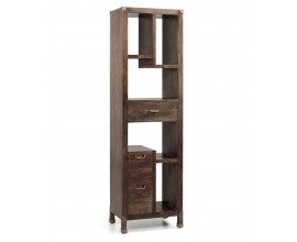 Luxusní industriální tmavě hnědá knihovna M-Industrial z mindi dřeva s bronzovými úchyty 190 cm