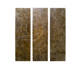 Designová etno dekorace Kiribila ze tří vyřezávaných dřevěných panelů v tmavě hnědé barvě s motivem spirál 180 cm