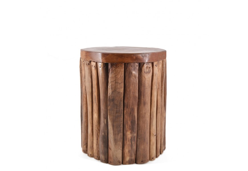 Masivní venkovský příruční stolek Thoron z teakového dřeva se svislým latkovaným designem v přírodní světlé hnědé barvě