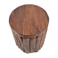 Venkovský masivní kulatý hnědý příruční stolek Thoron s vertikálním přírodním designem z teakového dřeva 45 cm