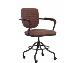 Industriální kožená otočná výškově nastavitelná kancelářská židle Lawrence s hnědým potahem z ekokůže na kolečkách 58 cm
