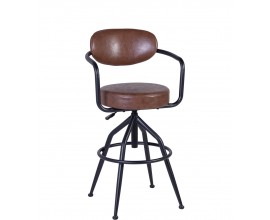 Moderní industriální otočná barová židle Lawrence s nastavitelnou výškou a potahem z ekokůže černá hnědá 109 cm