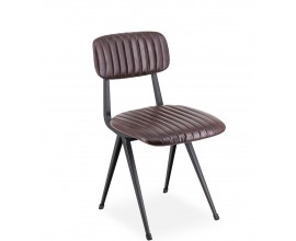 Moderní kožená jídelní židle Hethford s černou kovovou konstrukcí a hnědým potahem z ekokůže 80 cm