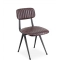 Moderní hnědá industriální židle Hethford s koženým čalouněním s dekorativním lineárním prošíváním na potahu z ekokůže s černou kovovou konstrukcí