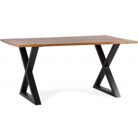 Moderní industriální obdélníkový jídelní stůl Axel s vrchní deskou z akáciového dřeva v medové hnědé barvě 160 cm