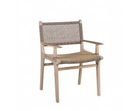 Moderní designová světlá hnědá zahradní židle Trapani s provazovým výpletem s detailem v královské modré 85 cm