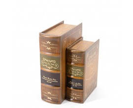 Designová vintage dekorace dvou kožených knih Chaloupka strýčka Toma s úložným prostorem světlá hnědá 24 cm