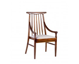 Luxusní koloniální hnědá jídelní židle Star s krémovým čalouněným sedákem a opěrkami na ruce 100 cm