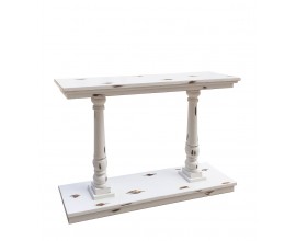 Masivní vintage bílý konzolový stolek Bianca se záměrně sešoupaným nátěrem a dvěma nožičkami s designem sloupů 130 cm