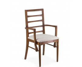Designová koloniální hnědá jídelní židle Star z masivního dřeva s béžovým čalouněním 95 cm