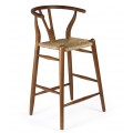 Designová ratanová barová stolička Silla s ratanovým výpletom na sedadle as oblúkovou opierkou z masívneho teakového dreva