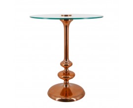 Designový art deco konferenční stolek Malta s kovovou nohou v měděné barvě se skleněnou deskou v glamour stylu
