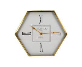 Stylový šestiúhelníkový art deco nástěnné hodiny Hex se zlatým rámem s římskými číslicemi s glamour nádechem
