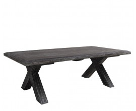 Designový obdélníkový konferenční stolek Soll z masivního dřeva mindi v černé barvě s překříženými nožičkami