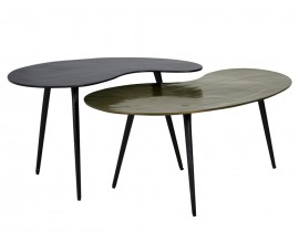 Designový art deco set konferenčních stolků Irreg v organickém tvaru v černé a zelené matné barvě 60 cm