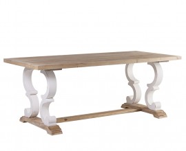 Luxusní rustikální jídelní stůl Semi z masivního dřeva v hnědé a bílé barvě s provensálským nádechem 195 cm