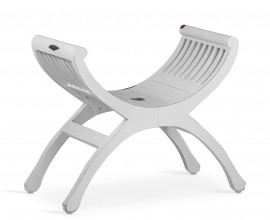 Designová masivní bílá jednomístná lavice Forja se sehnutým sedadlem 62 cm