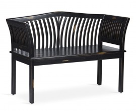 Luxusní černá vintage dvoumístná lavice Forja s opěrkou z masivního mindi dřeva 117 cm