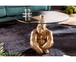 Designový glamour kulatý konferenční stolek Wilde s originální zlatou podstavou ve tvaru sedící gorily 60 cm