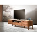 Luxusní moderní TV stolek Forma Moderna z ořechově hnědého dřeva s bílou vrchní deskou s designem kalkatského mramoru 180 cm