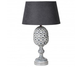 Stylová vintage stolní lampa Damin s kuželovým černým textilním stínítkem a dřevěnou vyřezávanou vintage nohou