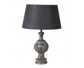 Stylová vintage stolní lampa Omi s černým kuželovým stínítkem a dřevěnou vyřezávanou nohou 69 cm