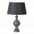 Stylová vintage stolní lampa Omi s černým kuželovým stínítkem a dřevěnou vyřezávanou nohou 69 cm